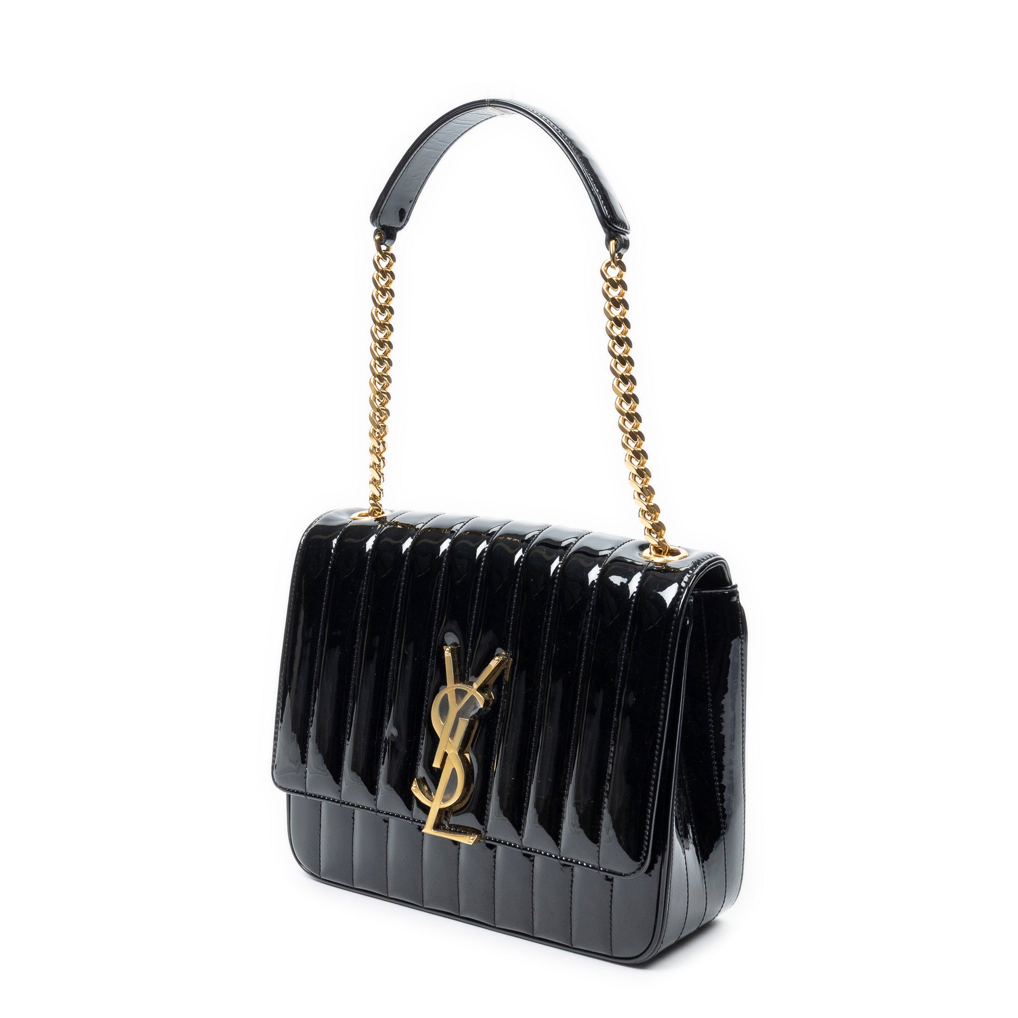 Shoulder Bag Large Vicky Chain Crossbody Black Vertical Quilted Patent Leather