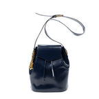 Shoulder Bag Vintage Drawstring Crossbody Navy Smooth Calfskin Leather