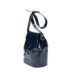 Shoulder Bag Vintage Drawstring Crossbody Navy Smooth Calfskin Leather
