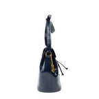 Shoulder Bag Vintage Drawstring Crossbody Navy Smooth Calfskin Leather