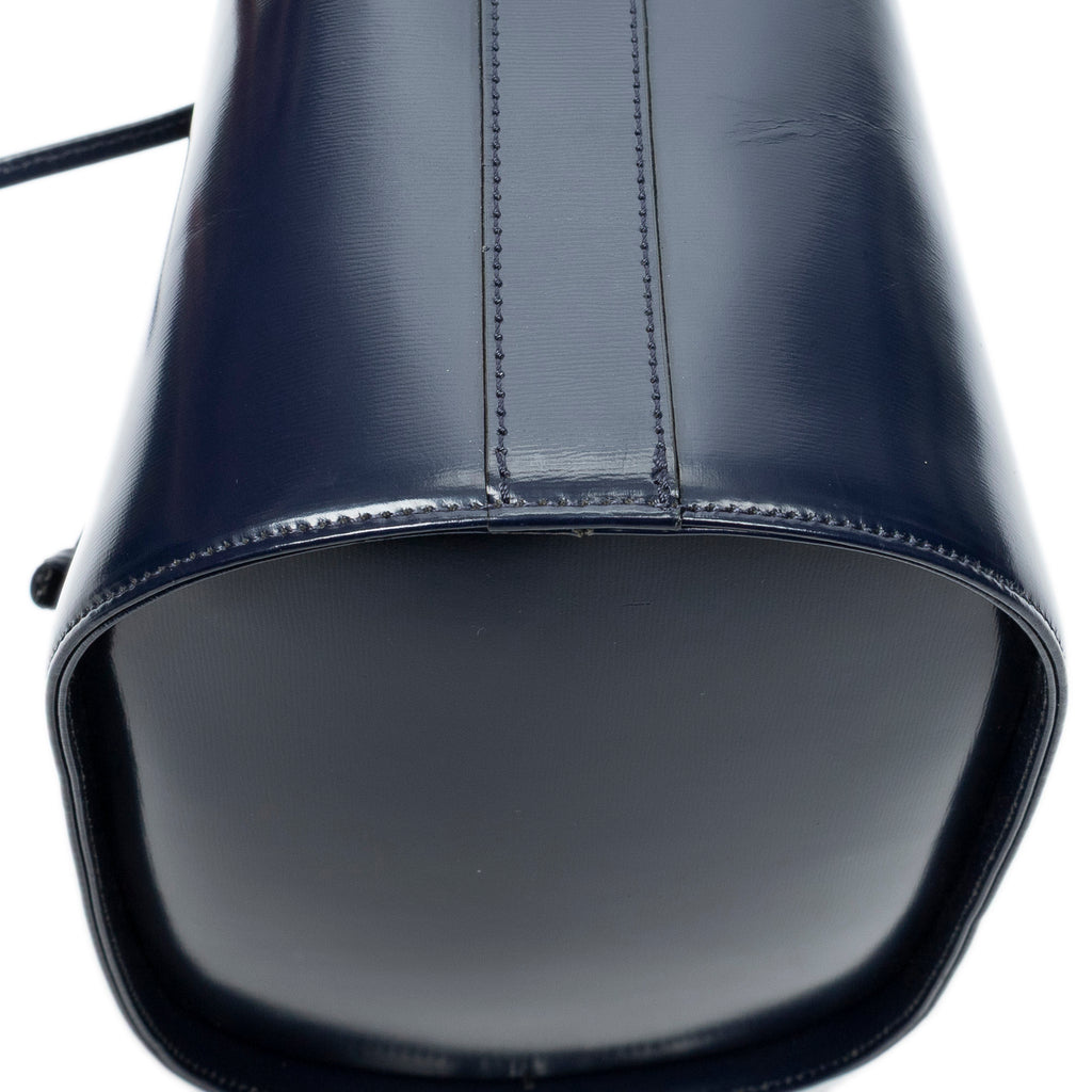 Shoulder Bag Vintage Drawstring Crossbody Navy Smooth Calfskin Leather