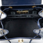 Shoulder Bag Vintage Drawstring Crossbody Navy Smooth Calfskin Leather