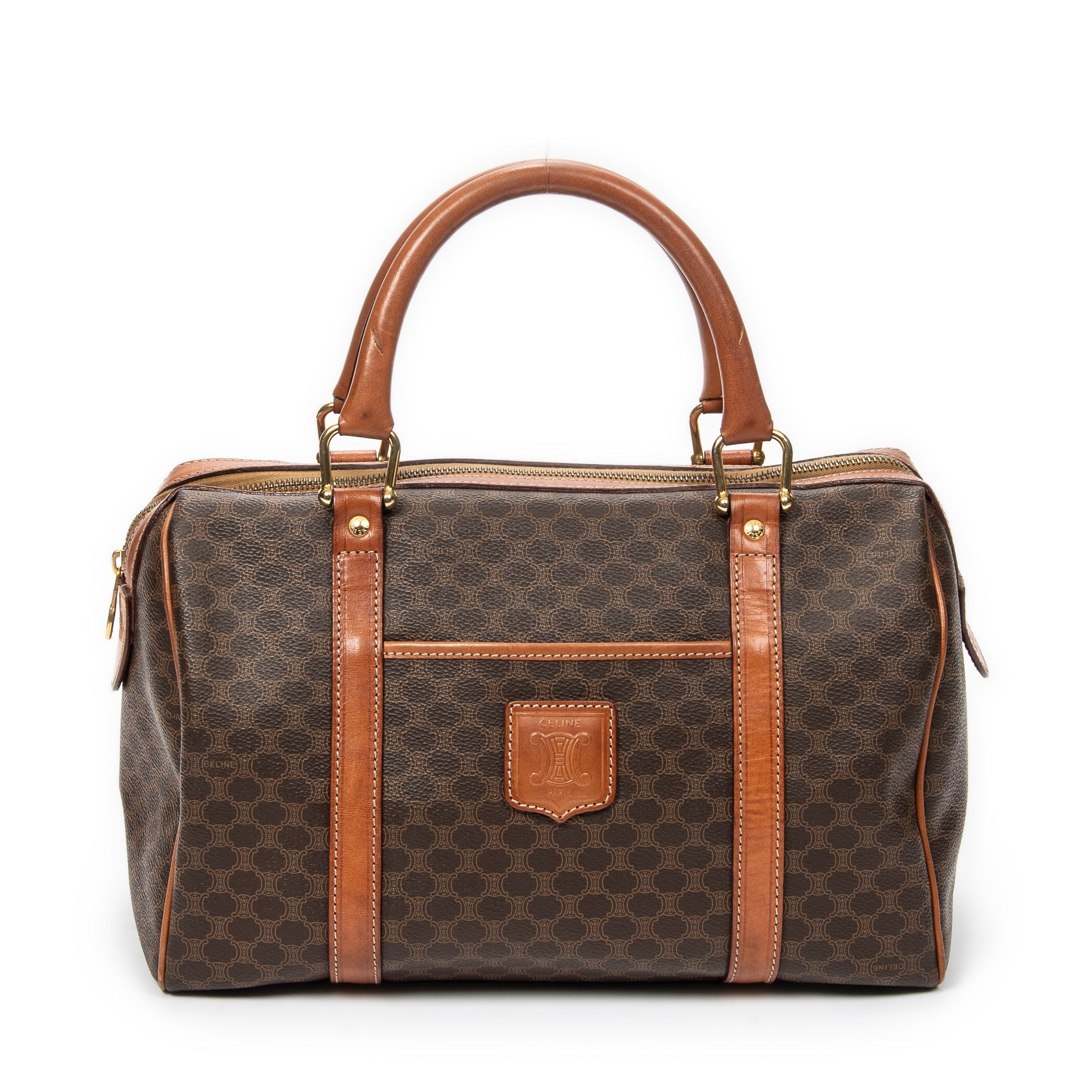 Handbag Vintage Small Boston Brown Macadam Coated Canvas