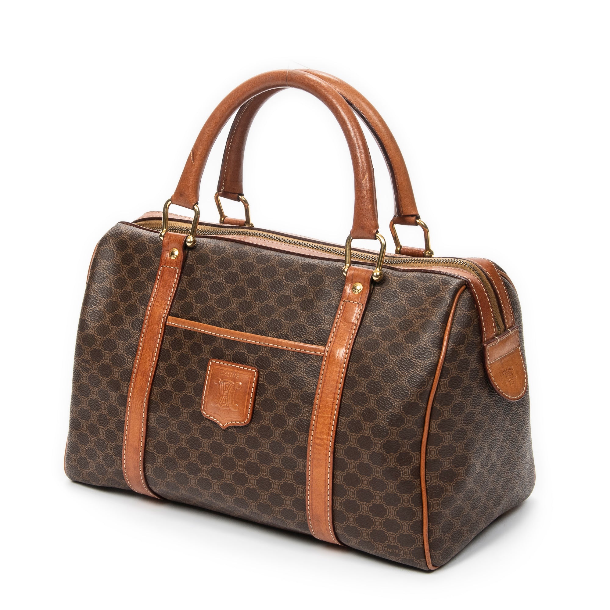 Handbag Vintage Small Boston Brown Macadam Coated Canvas