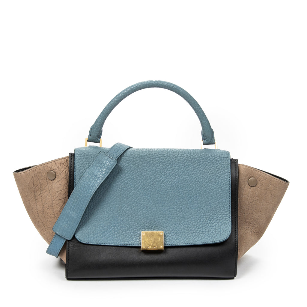 Shoulder Bag Small Trapeze Blue Pebbled Calfskin Leather
