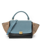 Shoulder Bag Small Trapeze Blue Pebbled Calfskin Leather