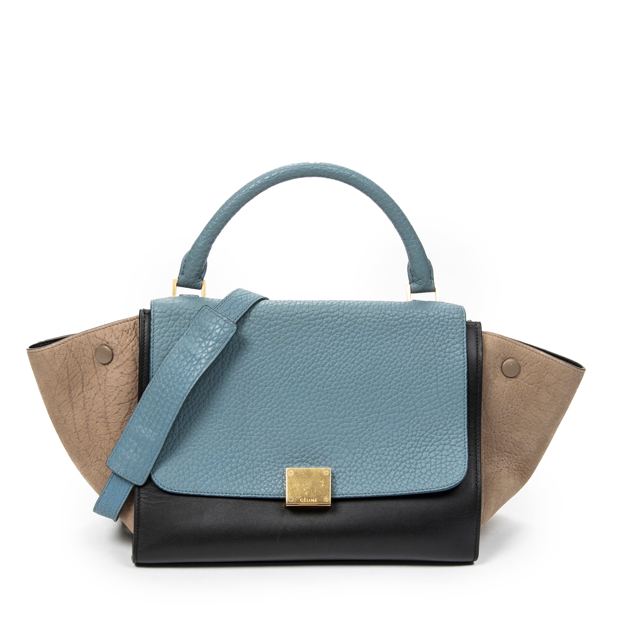 Shoulder Bag Small Trapeze Blue Pebbled Calfskin Leather