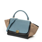 Shoulder Bag Small Trapeze Blue Pebbled Calfskin Leather