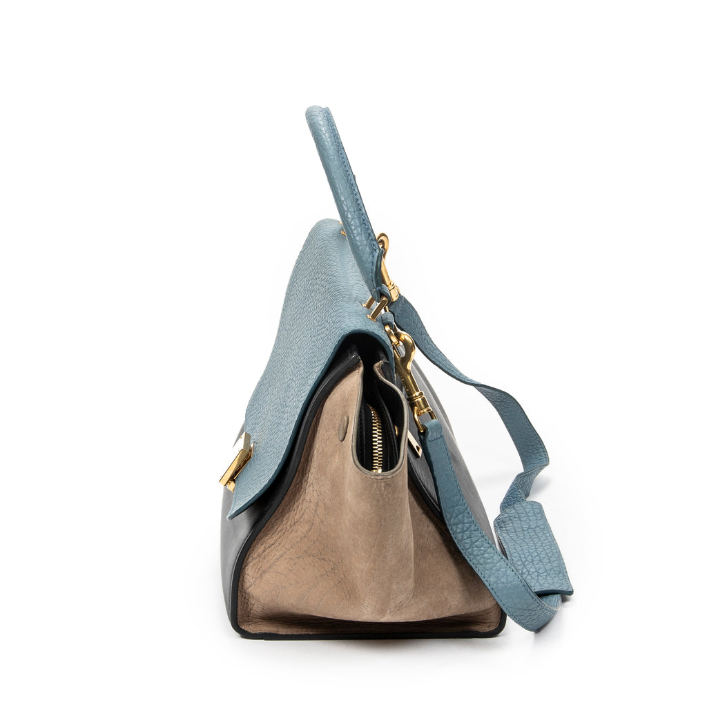 Shoulder Bag Small Trapeze Blue Pebbled Calfskin Leather