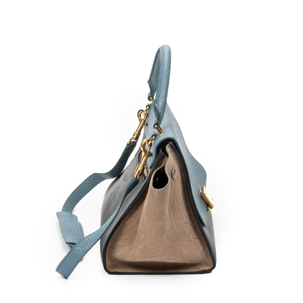 Shoulder Bag Small Trapeze Blue Pebbled Calfskin Leather