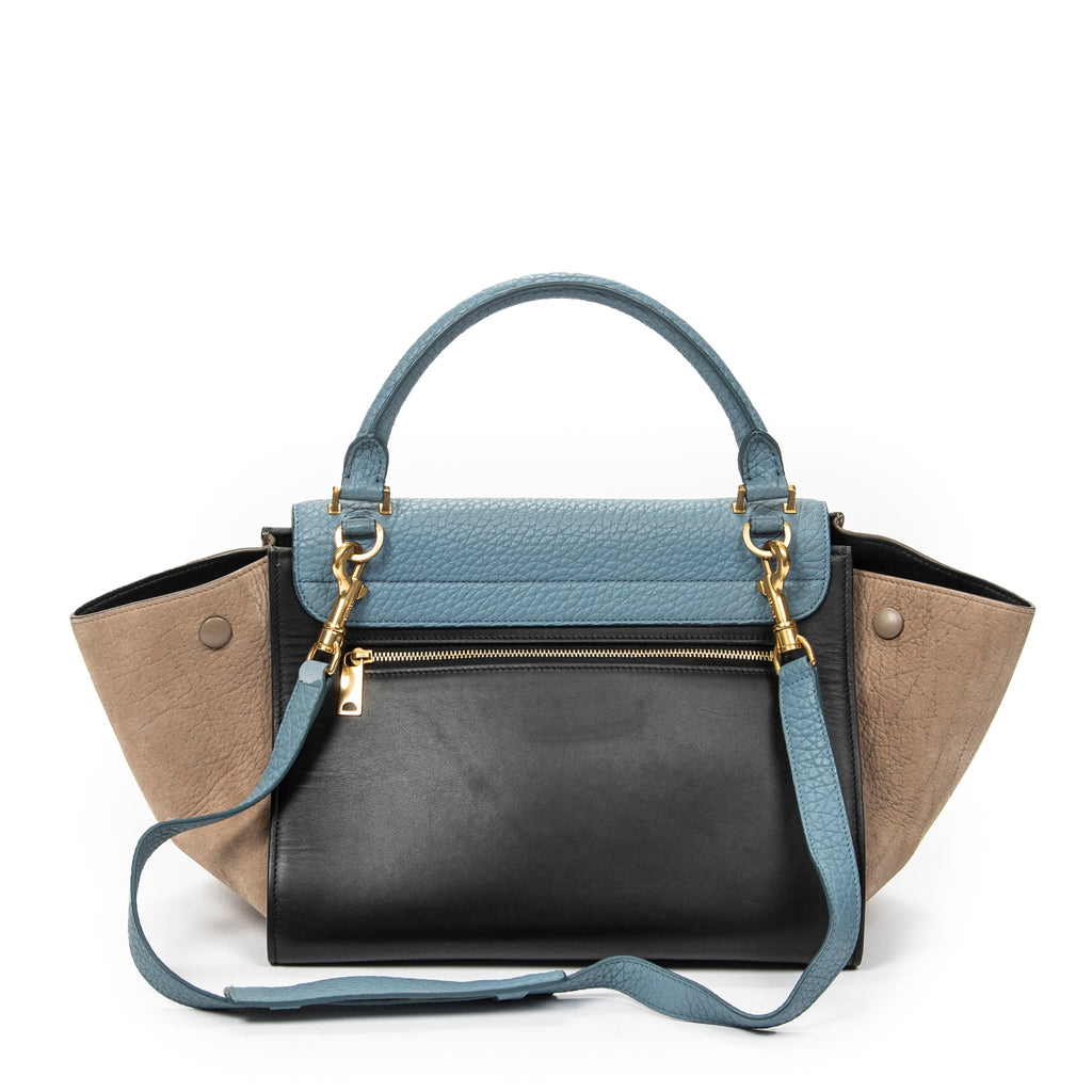 Shoulder Bag Small Trapeze Blue Pebbled Calfskin Leather