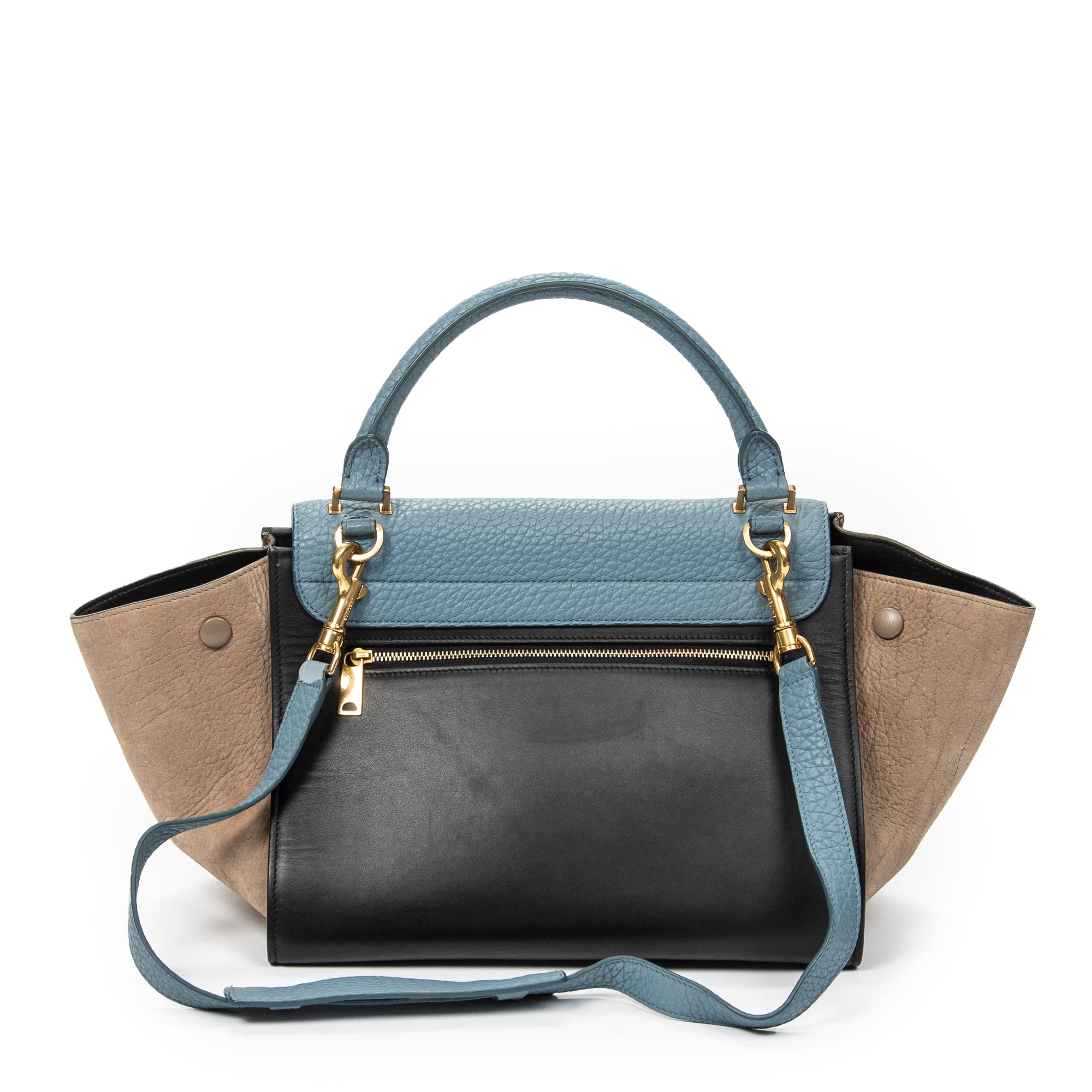 Shoulder Bag Small Trapeze Blue Pebbled Calfskin Leather