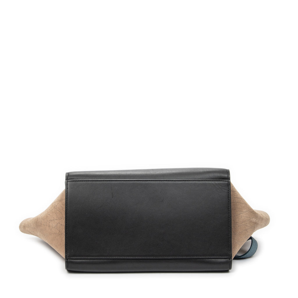 Shoulder Bag Small Trapeze Blue Pebbled Calfskin Leather