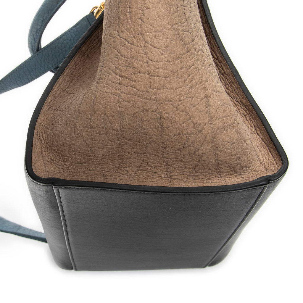 Shoulder Bag Small Trapeze Blue Pebbled Calfskin Leather