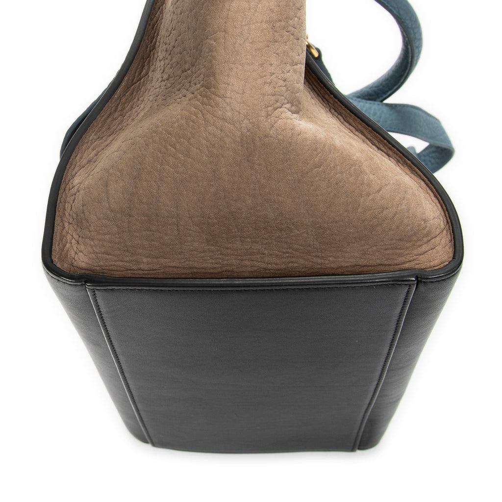 Shoulder Bag Small Trapeze Blue Pebbled Calfskin Leather