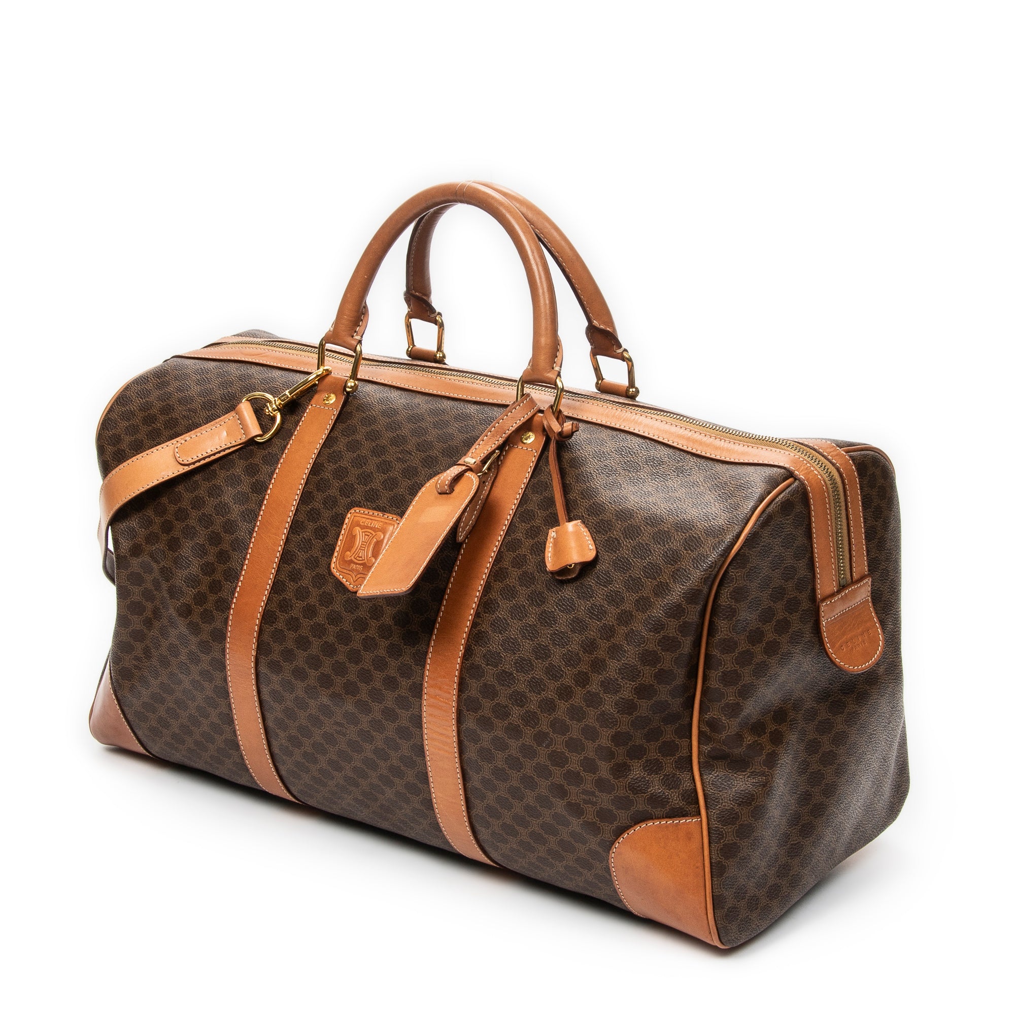 Travel Bag Vintage Large Travel Boston Brown Macadam Coated Canvas
