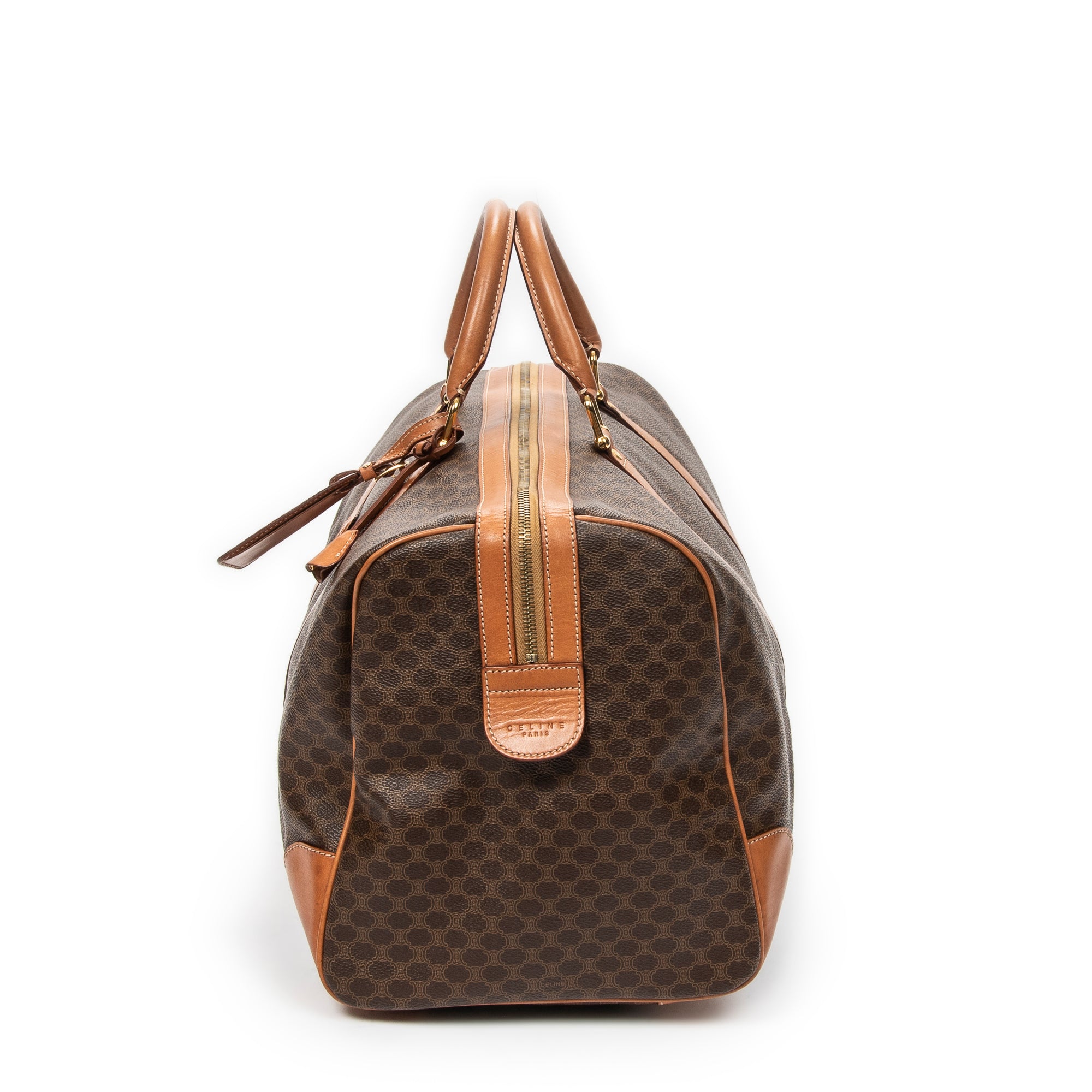 Travel Bag Vintage Large Travel Boston Brown Macadam Coated Canvas