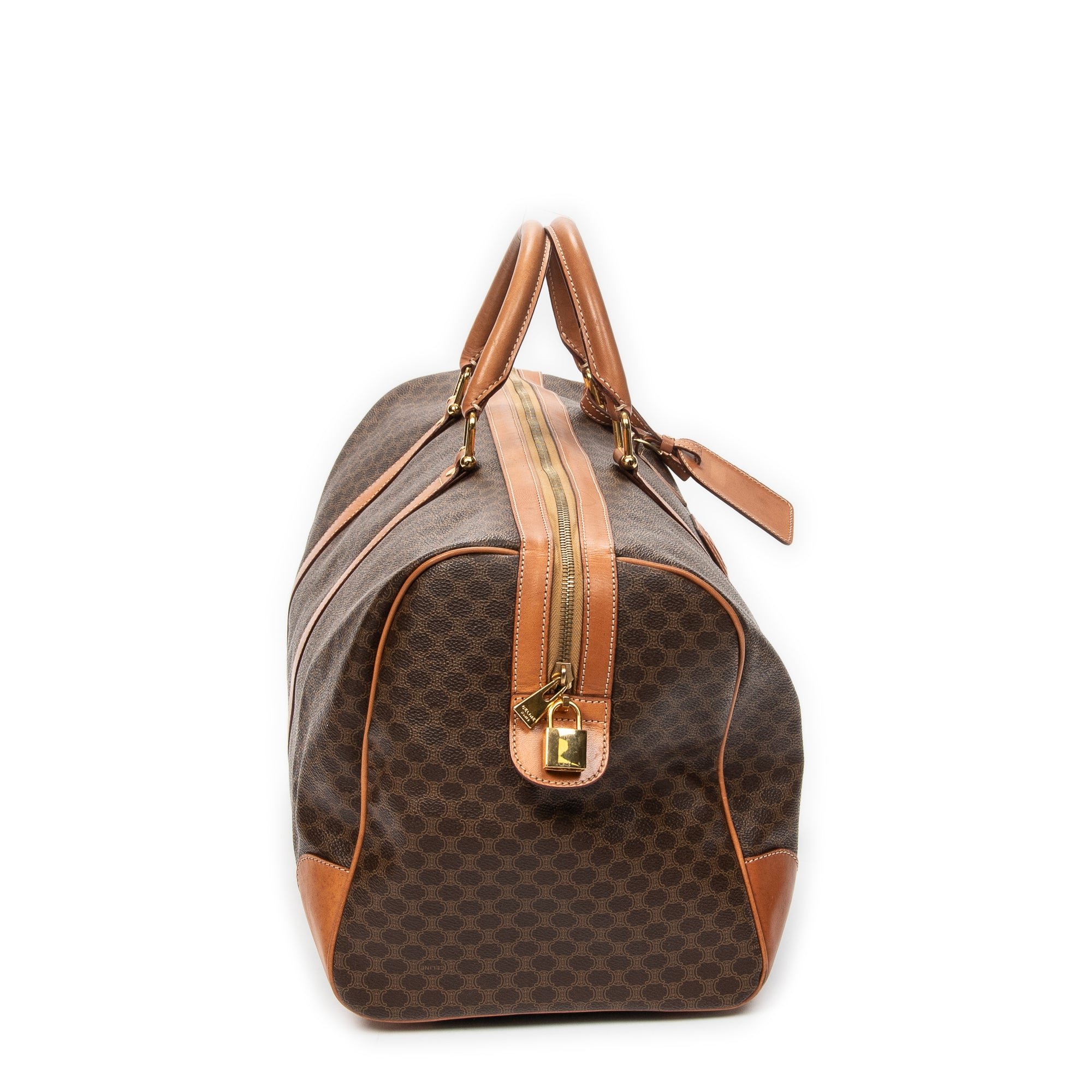 Travel Bag Vintage Large Travel Boston Brown Macadam Coated Canvas
