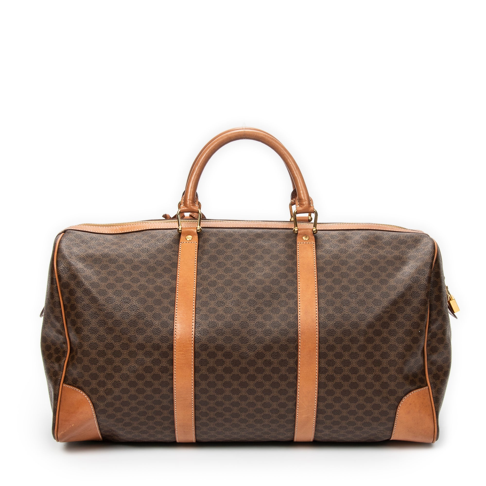 Travel Bag Vintage Large Travel Boston Brown Macadam Coated Canvas