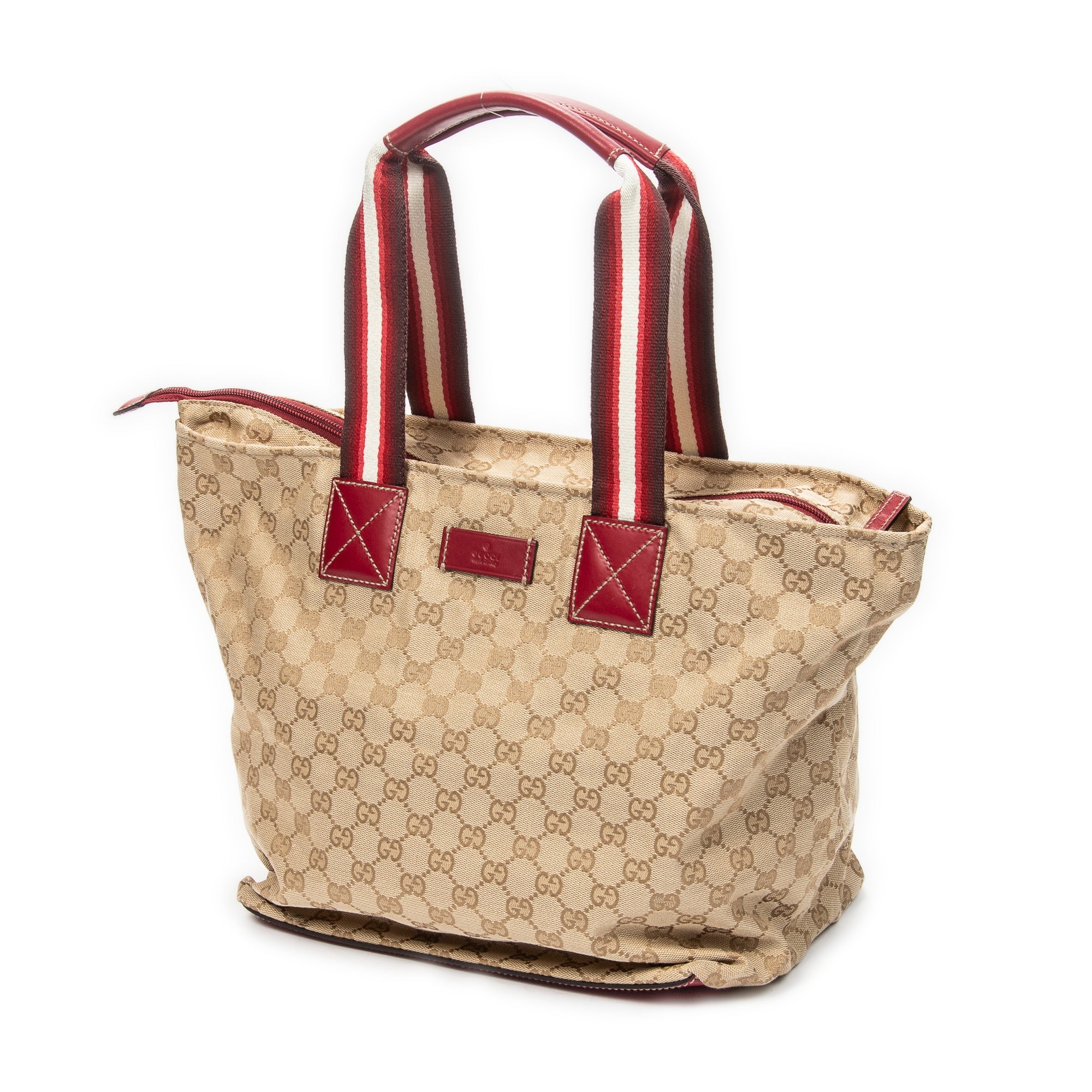 Shoulder Bag Large Web Shopping Tote Red Monogrammed Canvas
