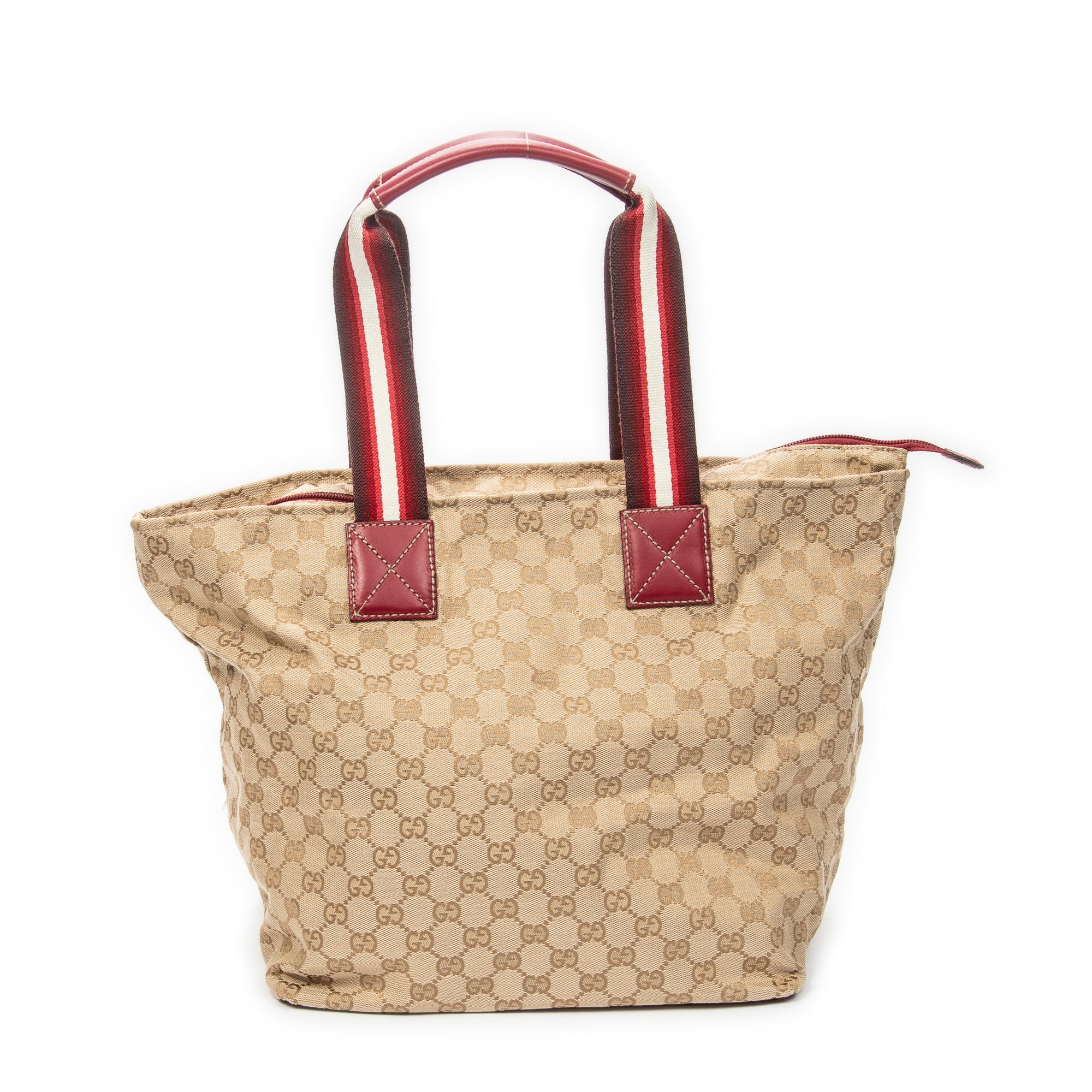 Shoulder Bag Large Web Shopping Tote Red Monogrammed Canvas