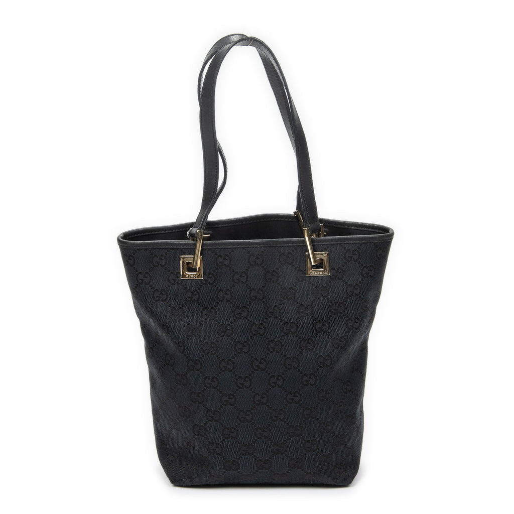 Shoulder Bag Small Bucket Tote Black Monogrammed Canvas