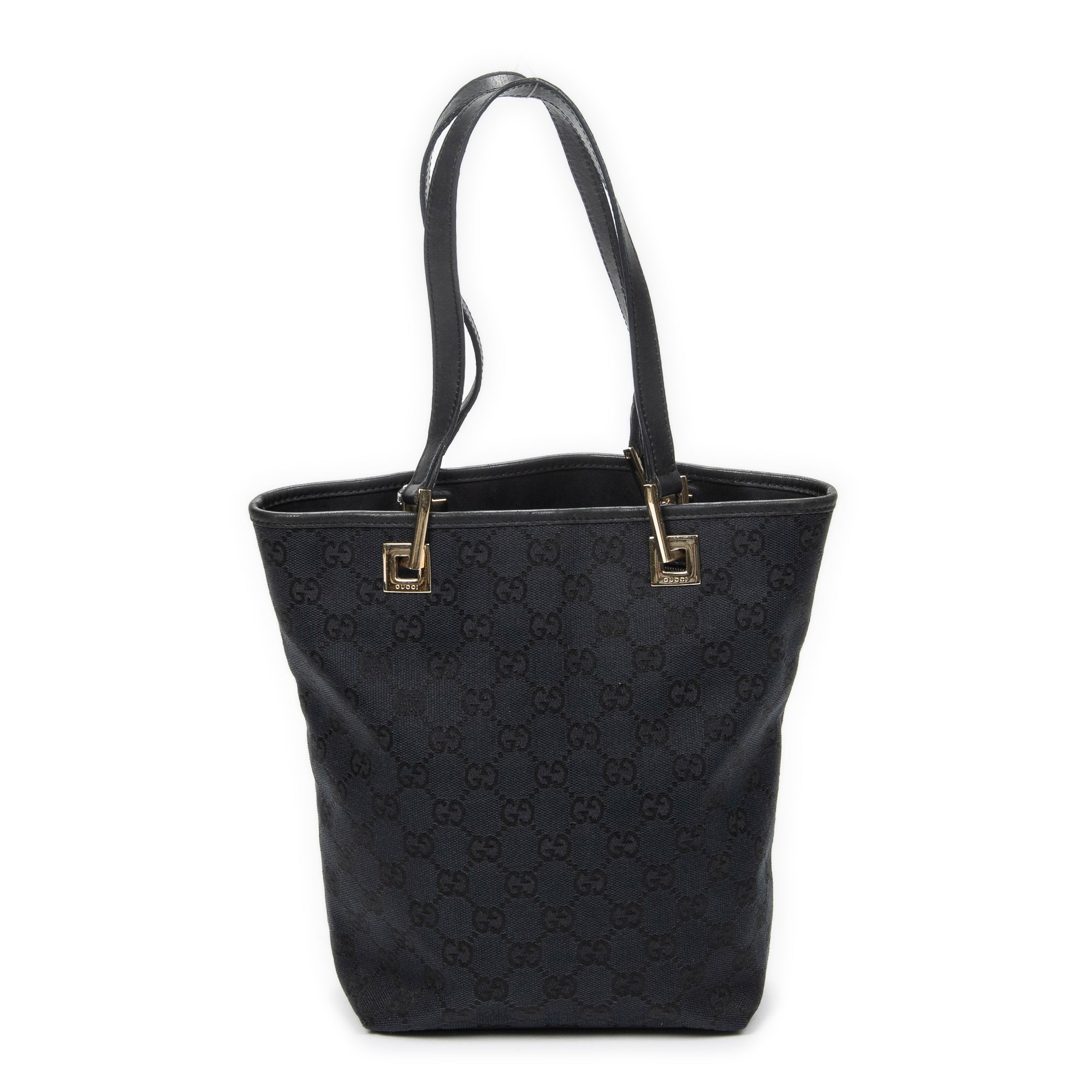 Shoulder Bag Small Bucket Tote Black Monogrammed Canvas