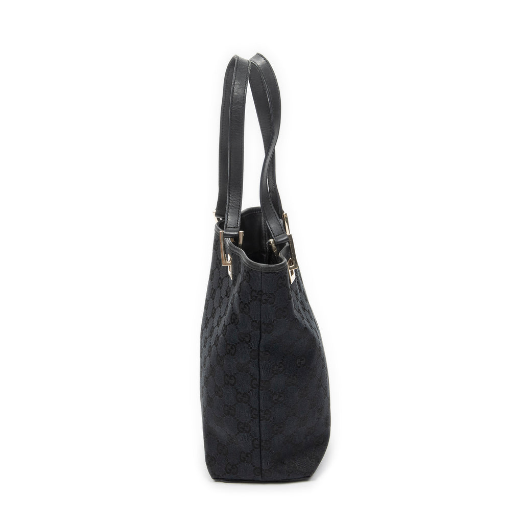 Shoulder Bag Small Bucket Tote Black Monogrammed Canvas