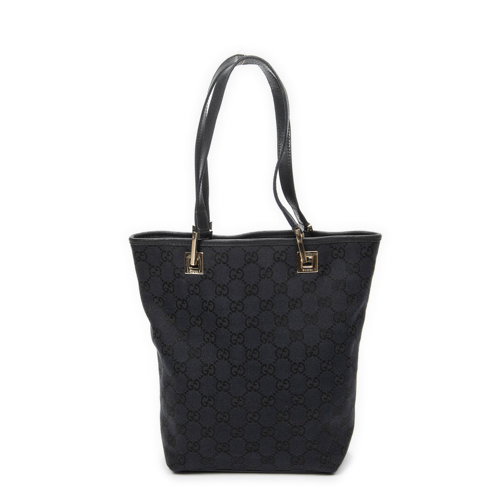 Shoulder Bag Small Bucket Tote Black Monogrammed Canvas