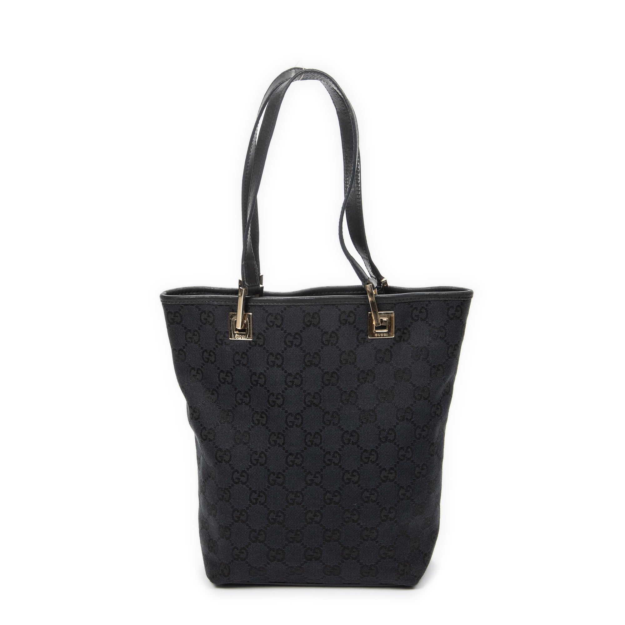 Shoulder Bag Small Bucket Tote Black Monogrammed Canvas