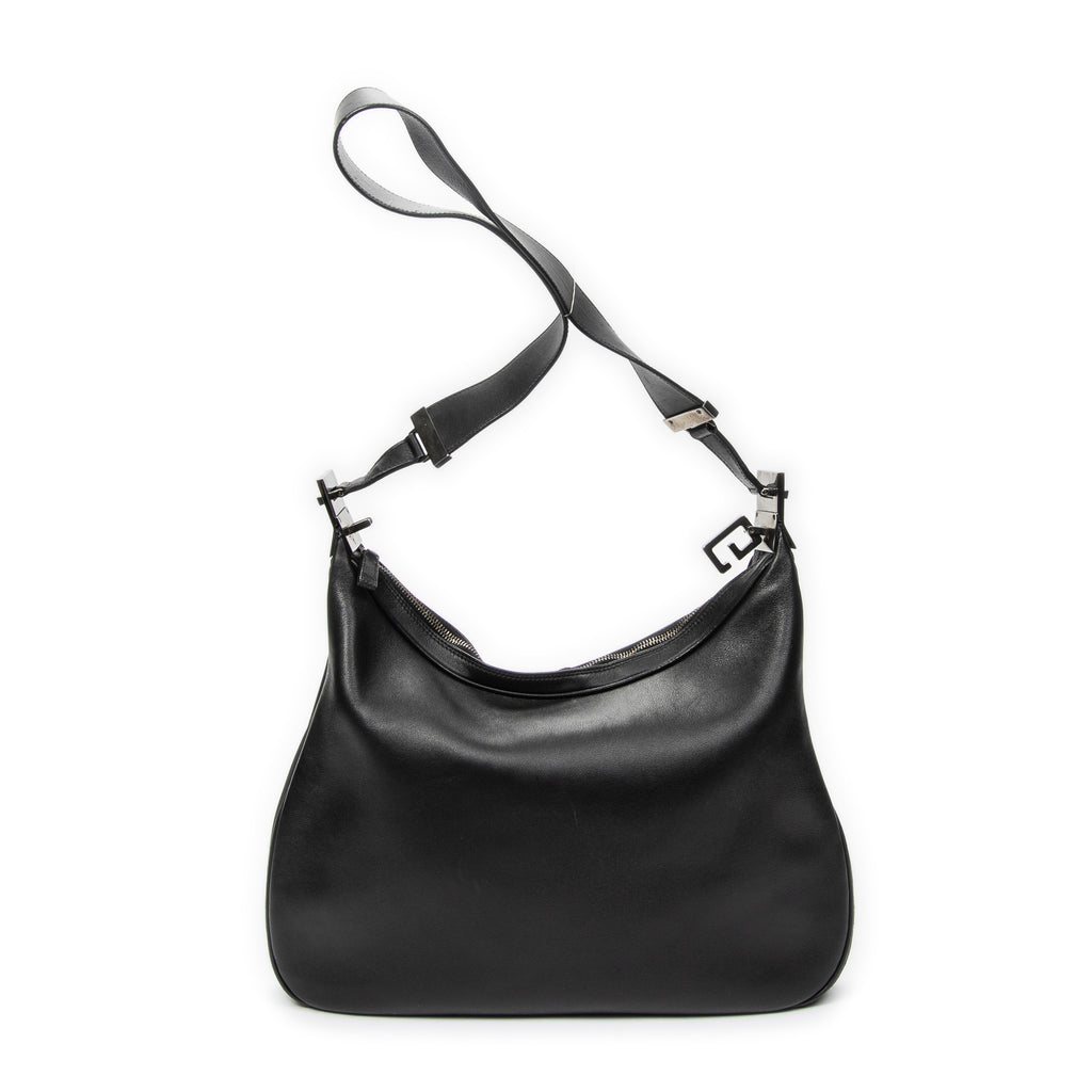 Shoulder Bag Zip Hobo Black Calfskin Leather