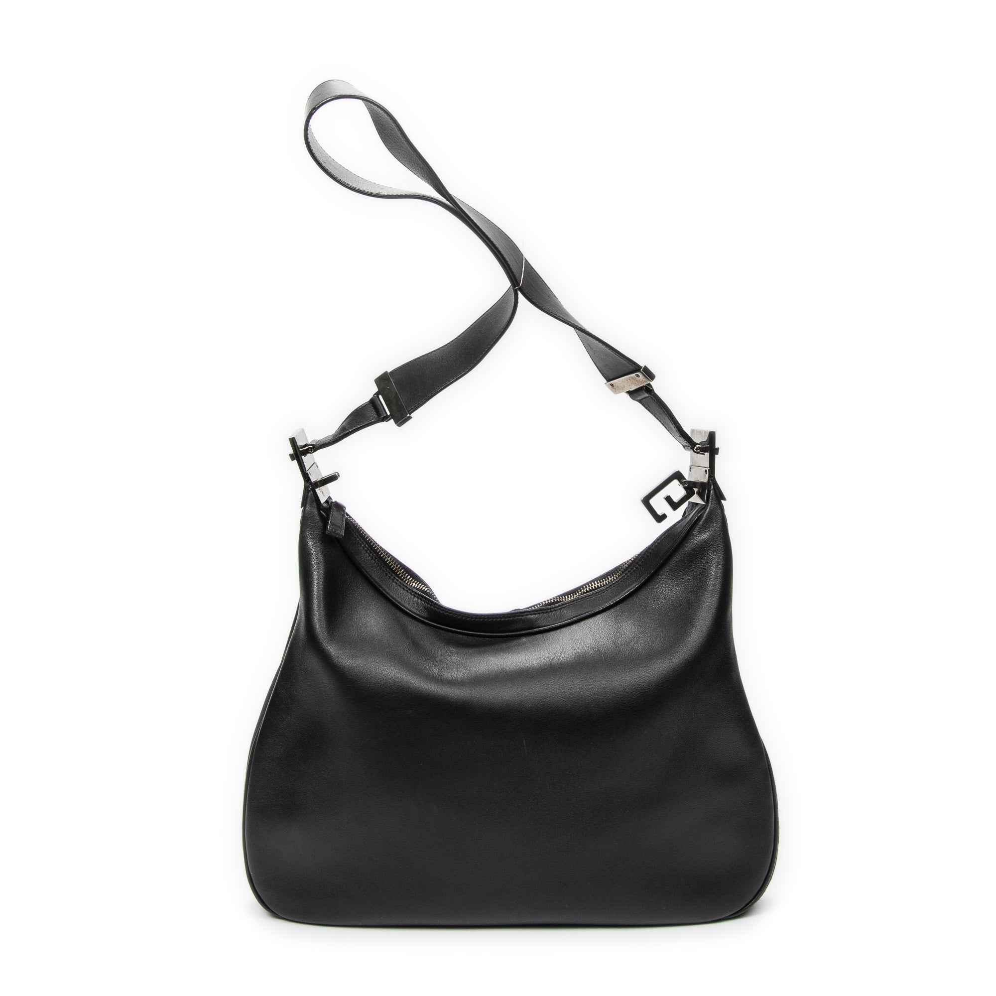 Shoulder Bag Zip Hobo Black Calfskin Leather