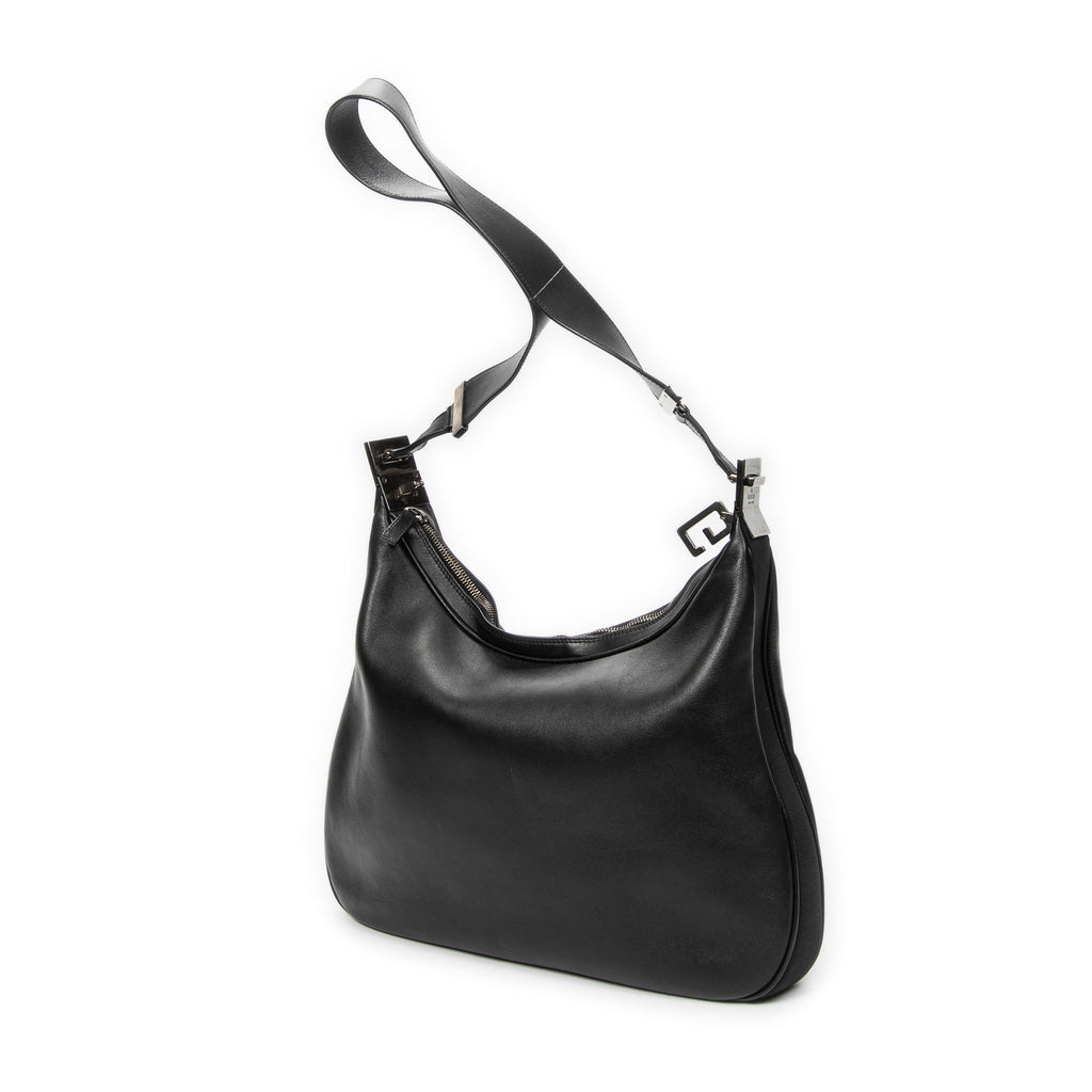 Shoulder Bag Zip Hobo Black Calfskin Leather