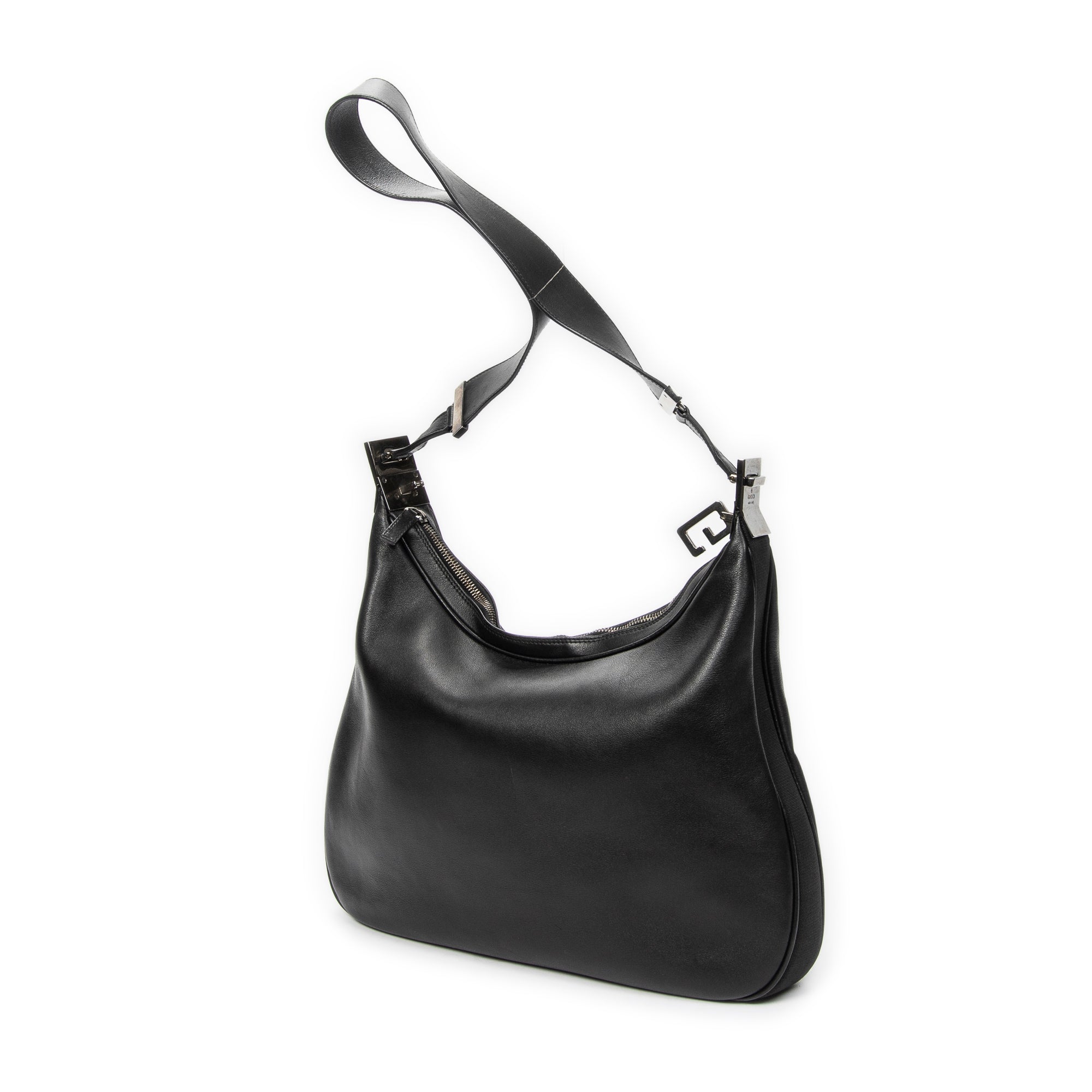 Shoulder Bag Zip Hobo Black Calfskin Leather