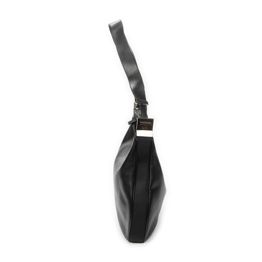 Shoulder Bag Zip Hobo Black Calfskin Leather