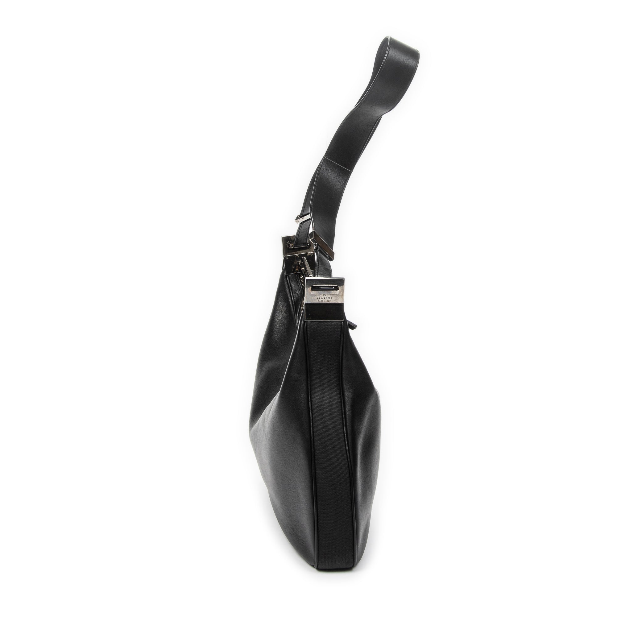 Shoulder Bag Zip Hobo Black Calfskin Leather