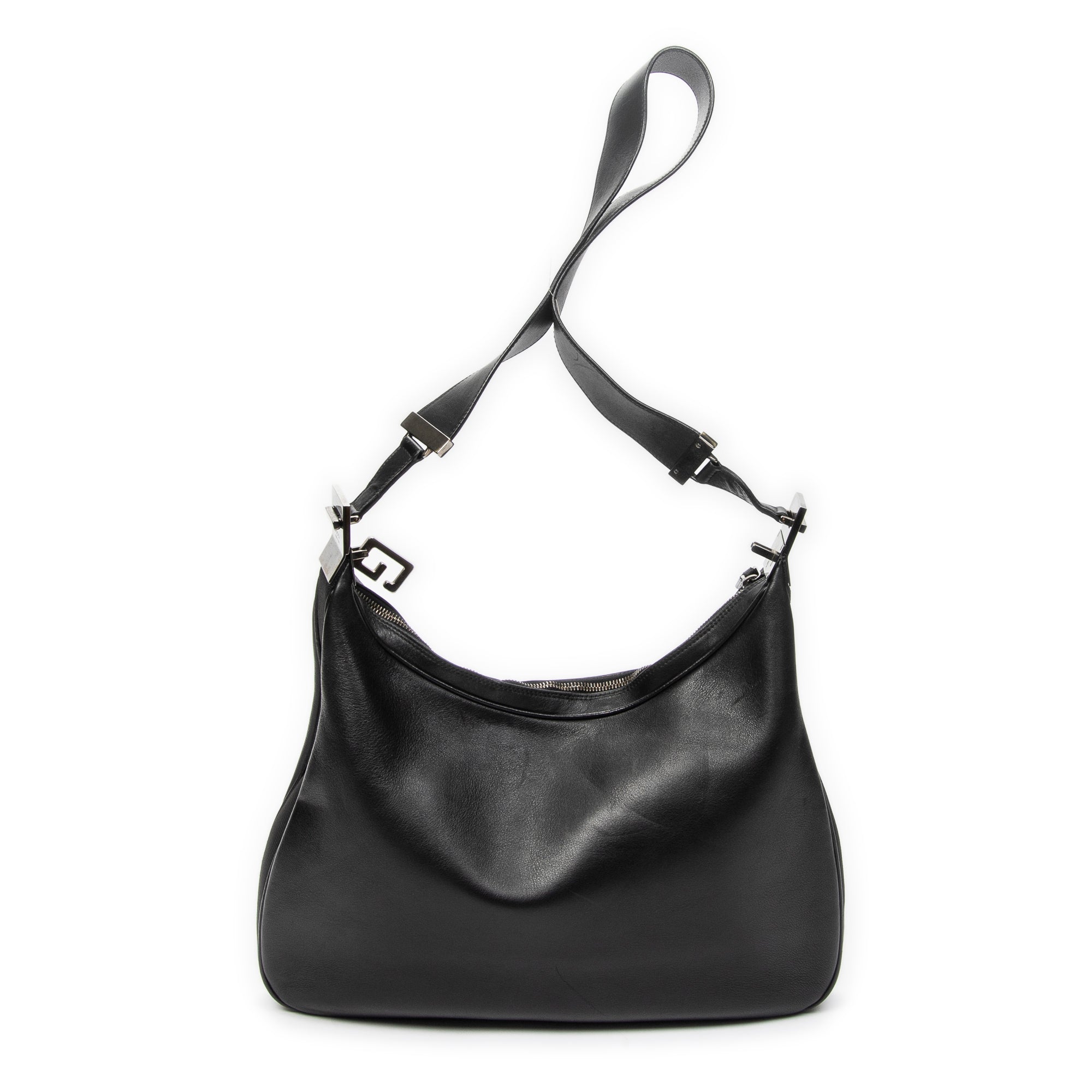Shoulder Bag Zip Hobo Black Calfskin Leather