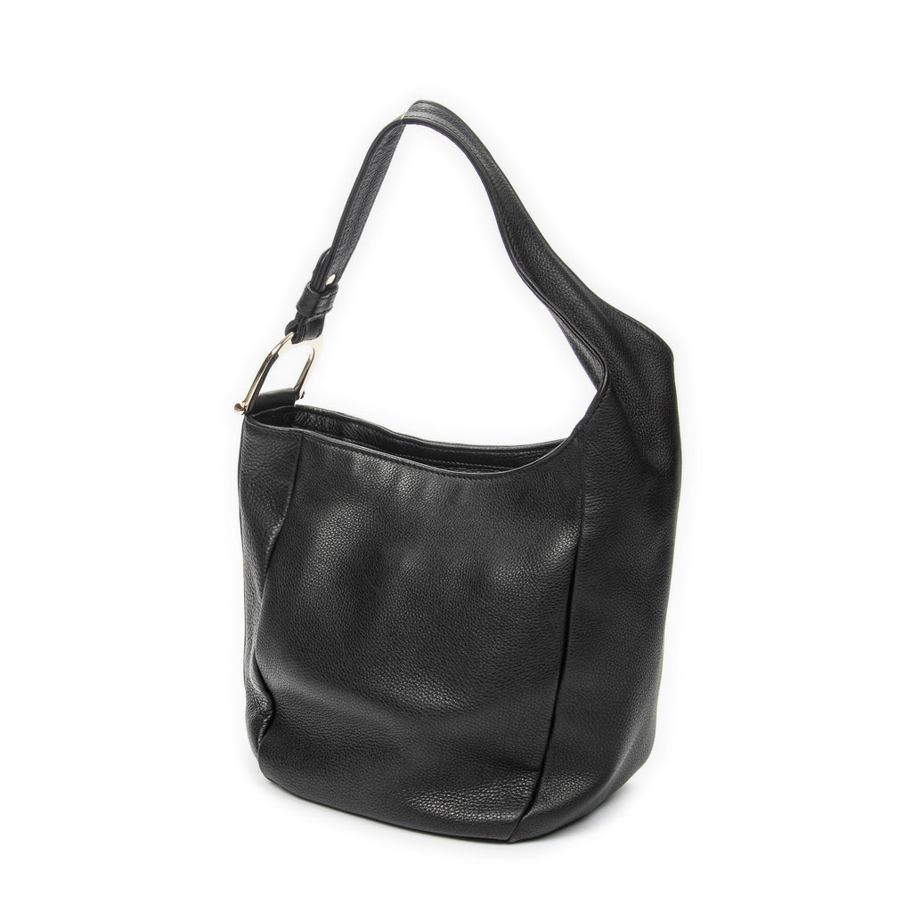 Shoulder Bag Small Greenwich Hobo Black Grained Calfskin Leather