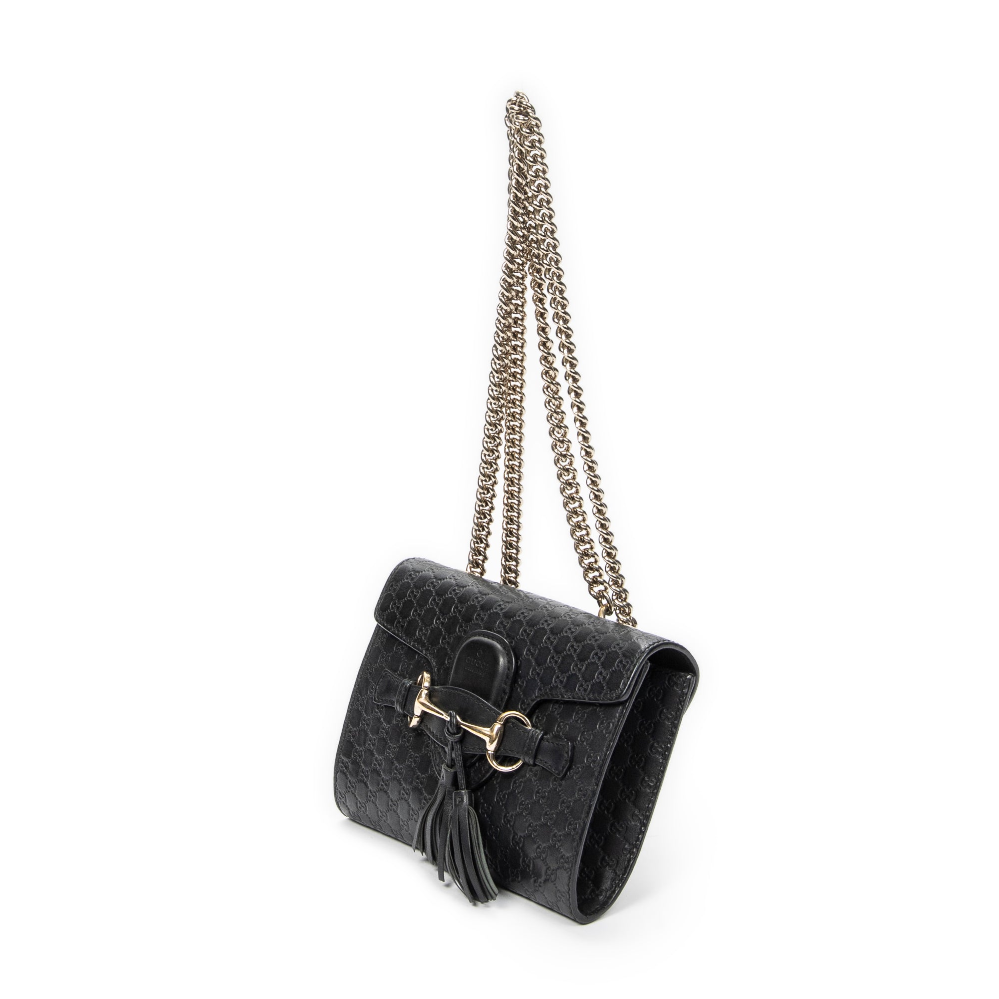 Bolso de hombro pequeño Emily de cadena de piel Microguccissima negra
