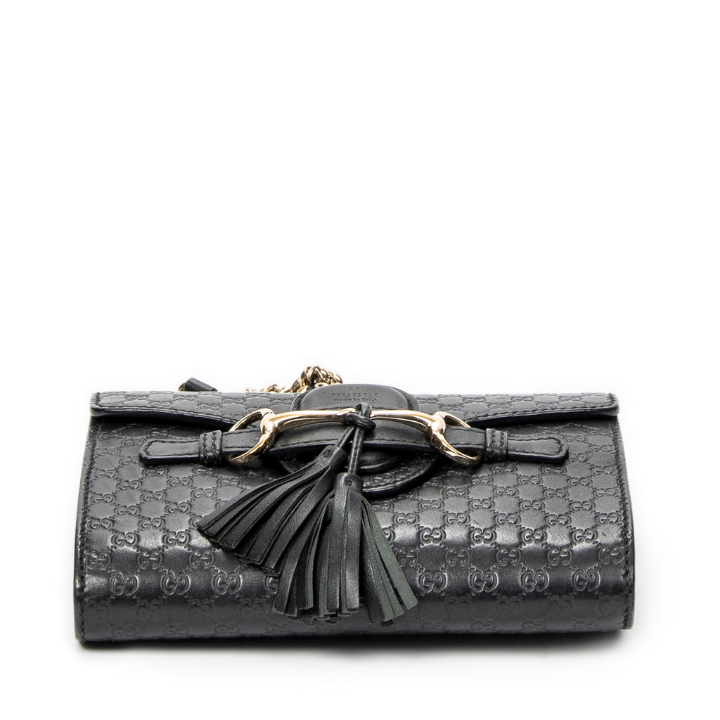 Bolso de hombro pequeño Emily de cadena de piel Microguccissima negra