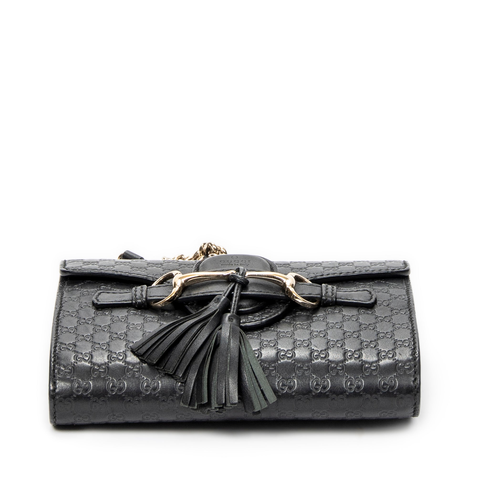 Bolso de hombro pequeño Emily de cadena de piel Microguccissima negra