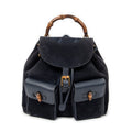 Shoulder Bag Large Bamboo Backpack Navy Suede Leather