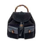 Shoulder Bag Large Bamboo Backpack Navy Suede Leather