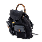 Shoulder Bag Large Bamboo Backpack Navy Suede Leather