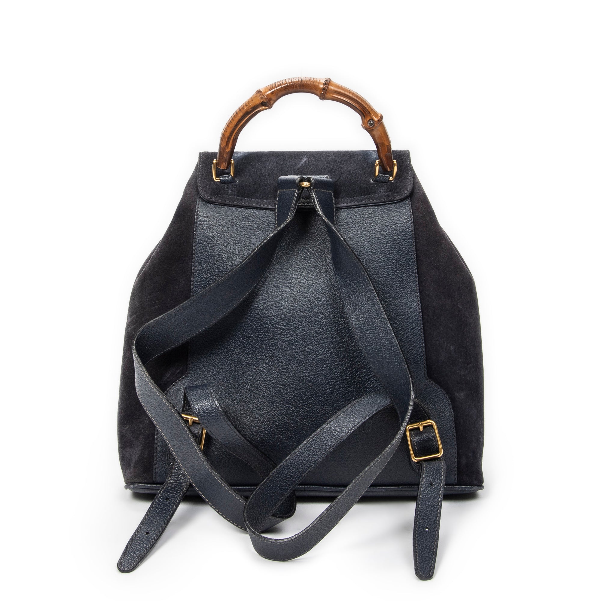 Shoulder Bag Large Bamboo Backpack Navy Suede Leather