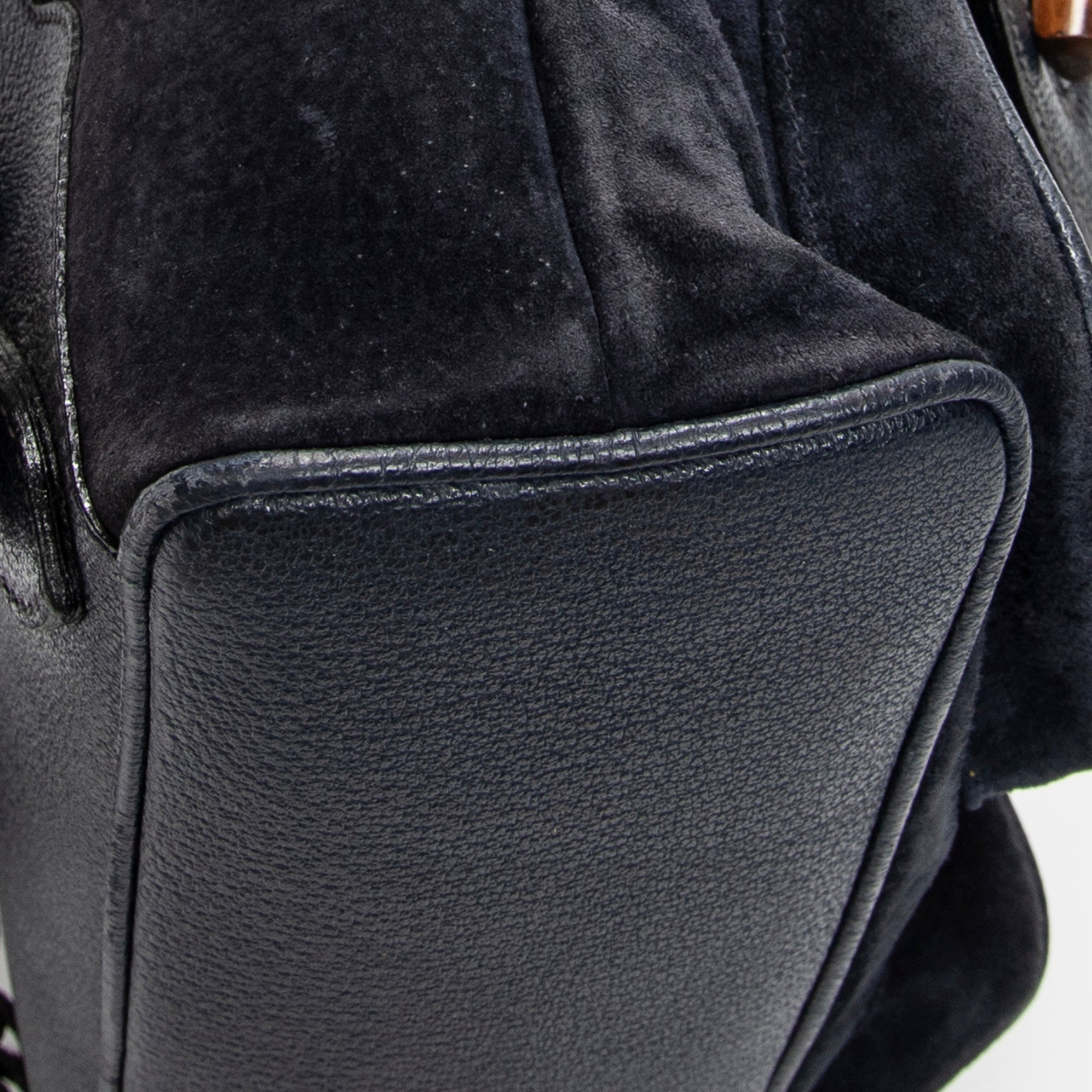 Shoulder Bag Large Bamboo Backpack Navy Suede Leather