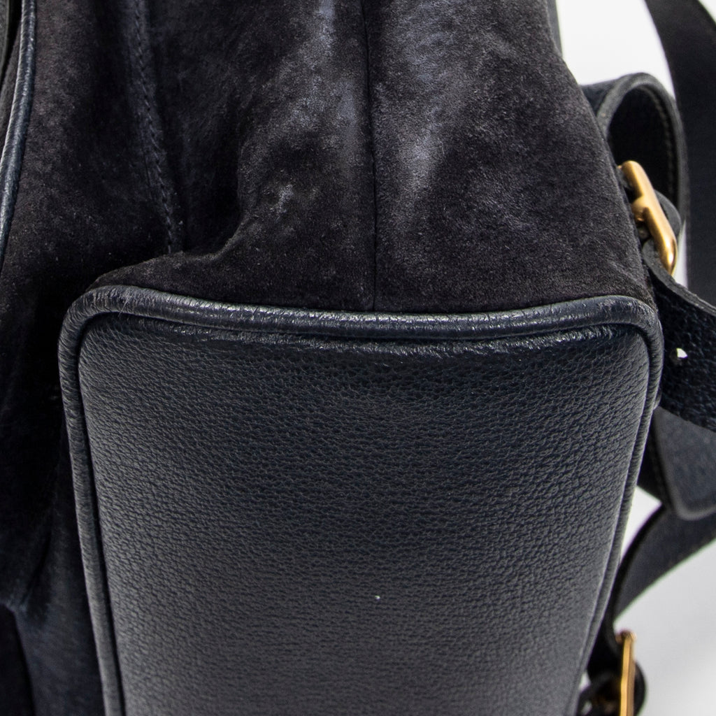Shoulder Bag Large Bamboo Backpack Navy Suede Leather