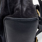 Shoulder Bag Large Bamboo Backpack Navy Suede Leather