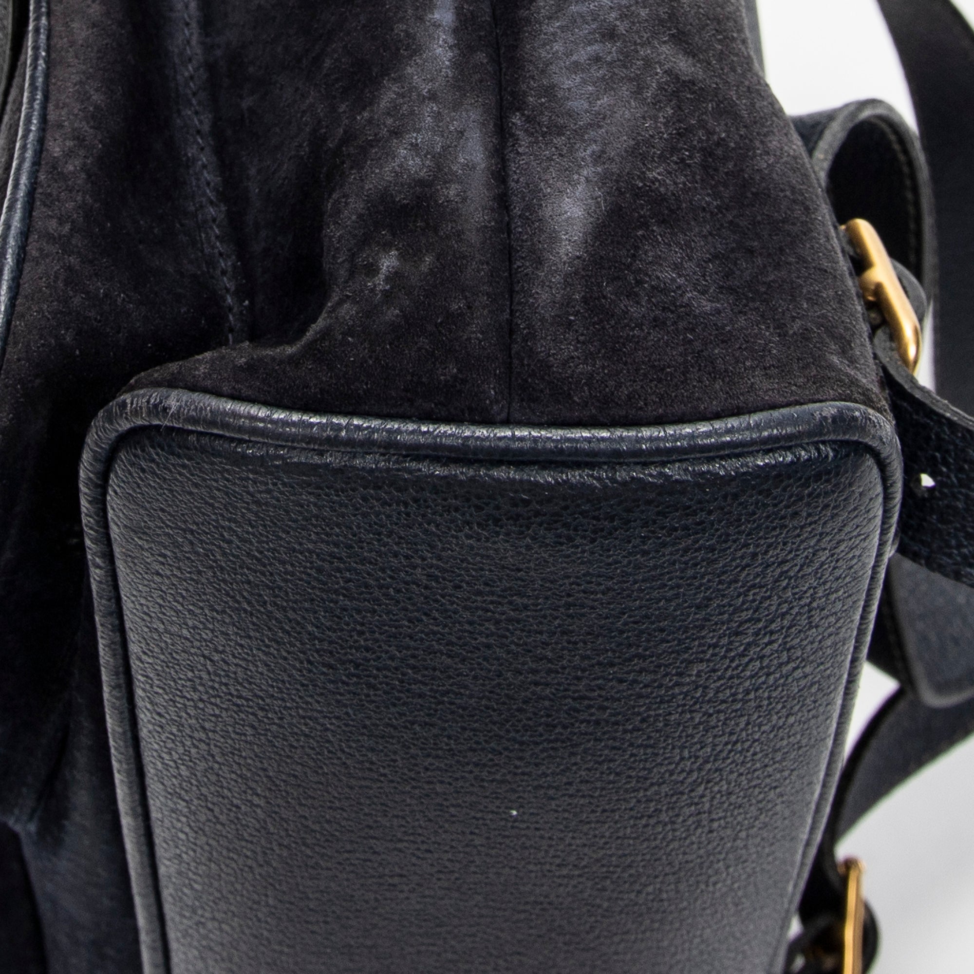 Shoulder Bag Large Bamboo Backpack Navy Suede Leather