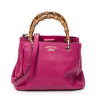 Shoulder Bag Small Bamboo Shopper Tote Magenta Grained Calfskin Leather